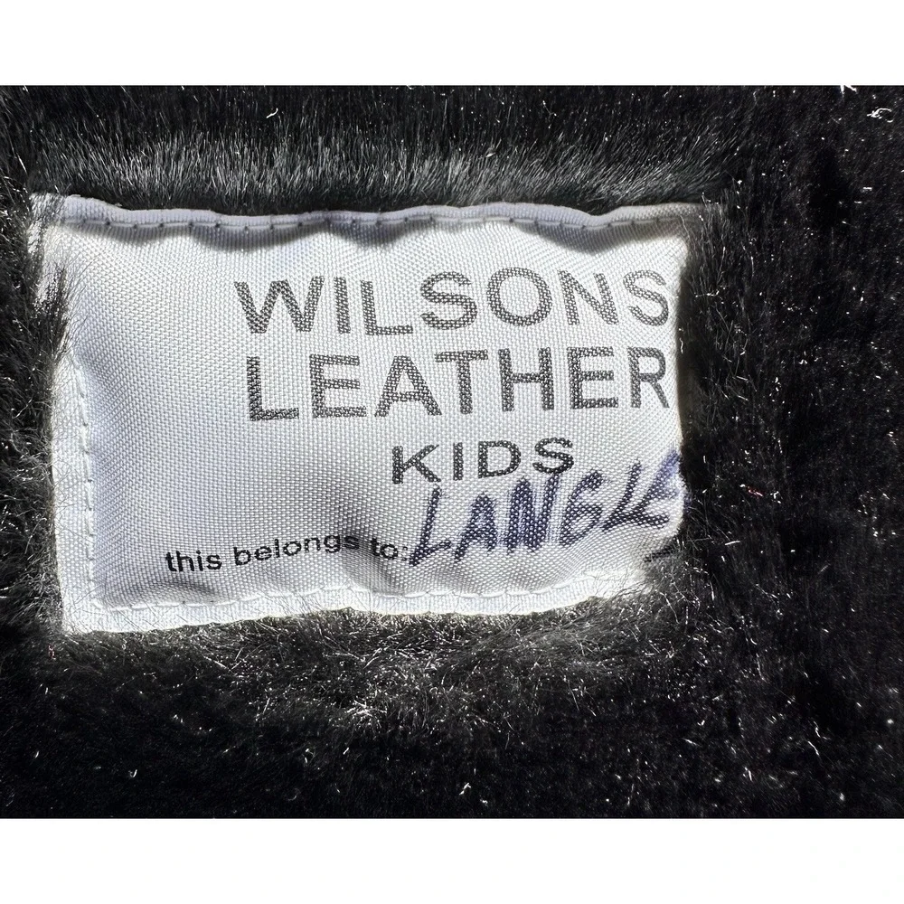 WILSONS Black Suede Coat Girl's Youth XL Faux Fur Lined Hooded